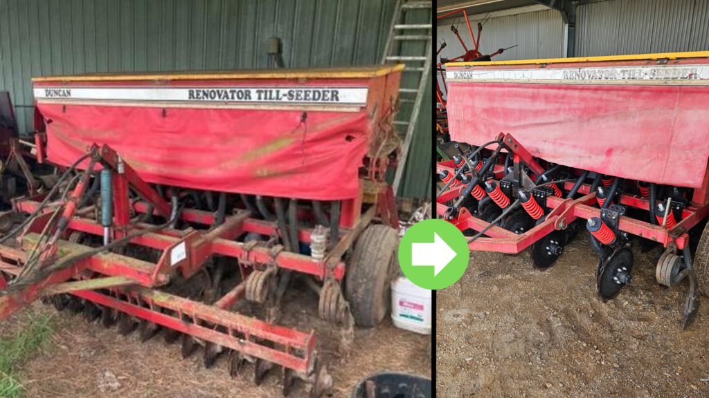 duncan seeder - tyne to disc upgrade. no till cropping.